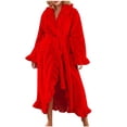 thumbnail image 1 of Moxiu Women's Long Sleeve Fleece Robe - Cute Ruffle Ultra Soft Plush Fuzzy Ankle-Length Bathrobe with Pockets Red,XL, 1 of 9