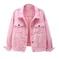 thumbnail image 1 of IROINID Veste Courte en Denim pour Femme Veste Col à Revers Couleur Unie Manches Longues Confortable Manteaux de Printemps et d'Automne Chaude Veste en Denim Manteau, Rose, 1 of 5