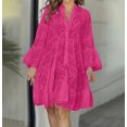thumbnail image 1 of Jienlioq Robe Femme Liquidation Mode Femme Col en V Uni Broderie Patchwork Dentelle Bouton Robe Manches Longues, 1 of 7