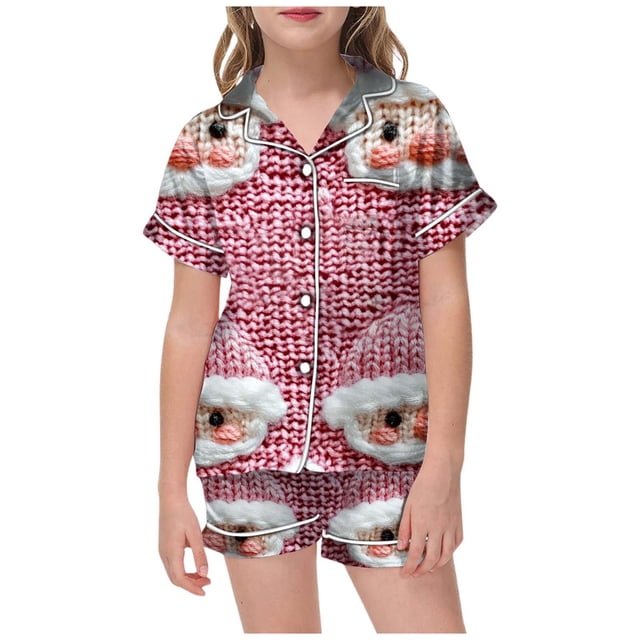 WEAIXIMIUNG Pajamas For Children Shirt And Pant Matching Set Sleepwear Set With Pockets For Christmas 8-9 Years