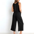 thumbnail image 2 of Birdeem 2Pc Fashion Woman Round Neck Solid Sleeveless Blouse +Loose Pockets Pants Sets, 2 of 7