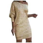 2025 Stylish Women's V Neck Beaded Long Gown Sequin Midi Dress Elegant Dress formal off Shoulder Party Gown Mother of Pearl Dress for Spring and