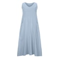 thumbnail image 4 of Meichang Robes de Printemps pour Femmes 2024 Robe Unie en Coton et Lin Décontractée à Col Rond Sans Manches Robes Maxi Robe d'Été de Plage et de Soleil avec Poches, 4 of 8