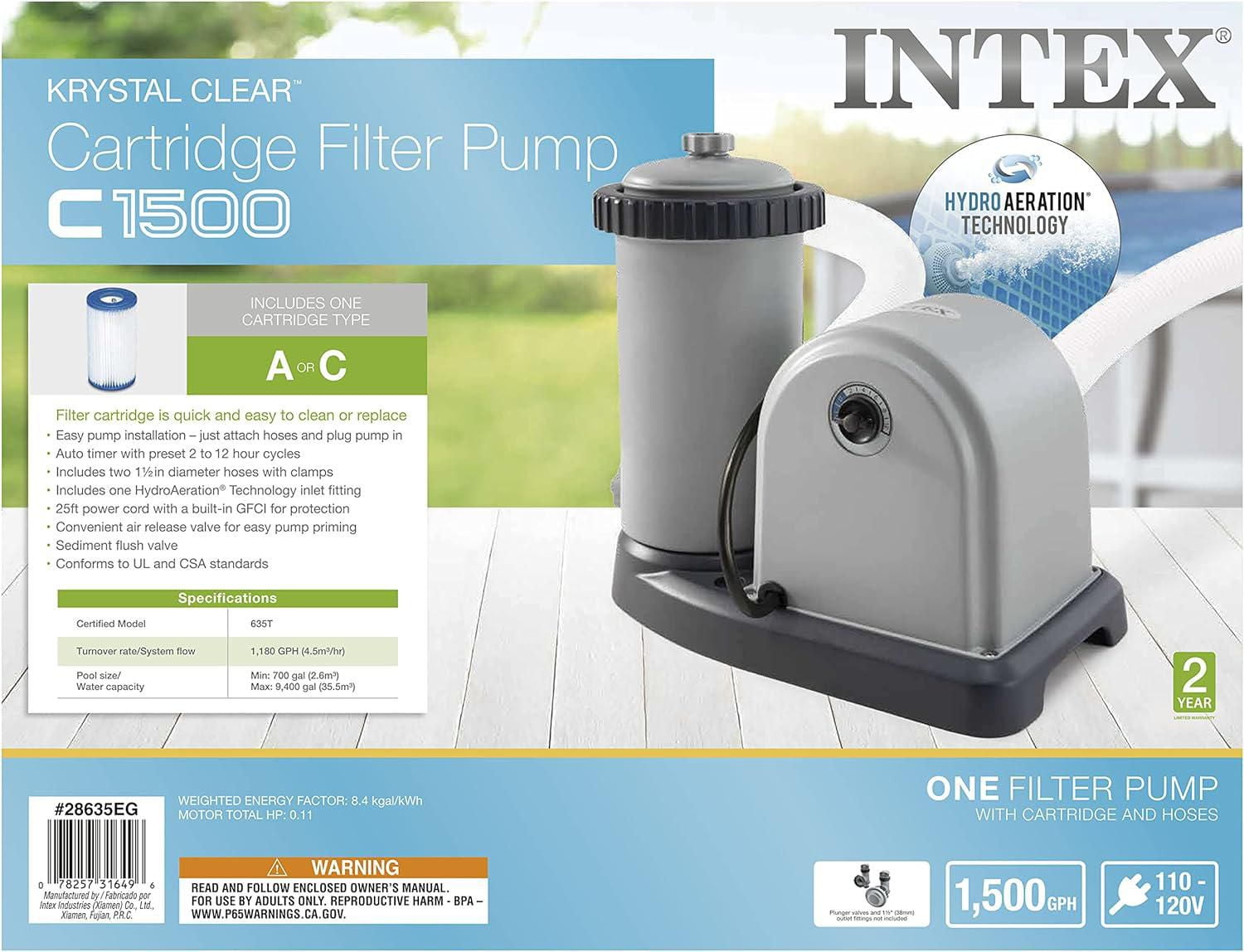 Pompe à filtre à cartouche Intex Krystal Clear, 1 500 GPH