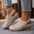 thumbnail image 2 of WLOELOEW Khaki Platform Sandals For Women Hollow Out Design Adjustable Strap Pu Material Foot Length 9.06 Inches Us Size 5.5, 2 of 6