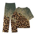 thumbnail image 3 of Mikilon Ensemble Élégant pour Femmes 2 Pcs Coton & Lin Imprimé Manches 5/10 Col Rond + Pantalon Décontracté Ensemble Chic & Confortable Manches Courtes Col Rond Blouse/chemise Vert-A 3TG, 3 of 3