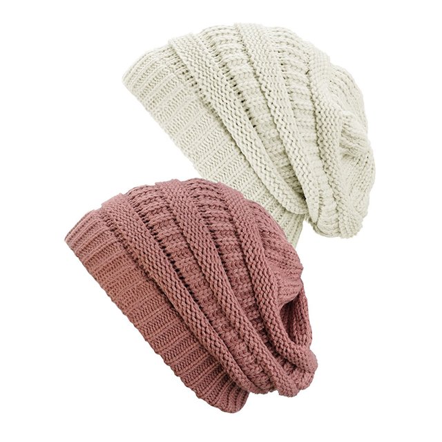 Tuque Tricotée pour Femmes (Lot de 2), Ivoire/mauve