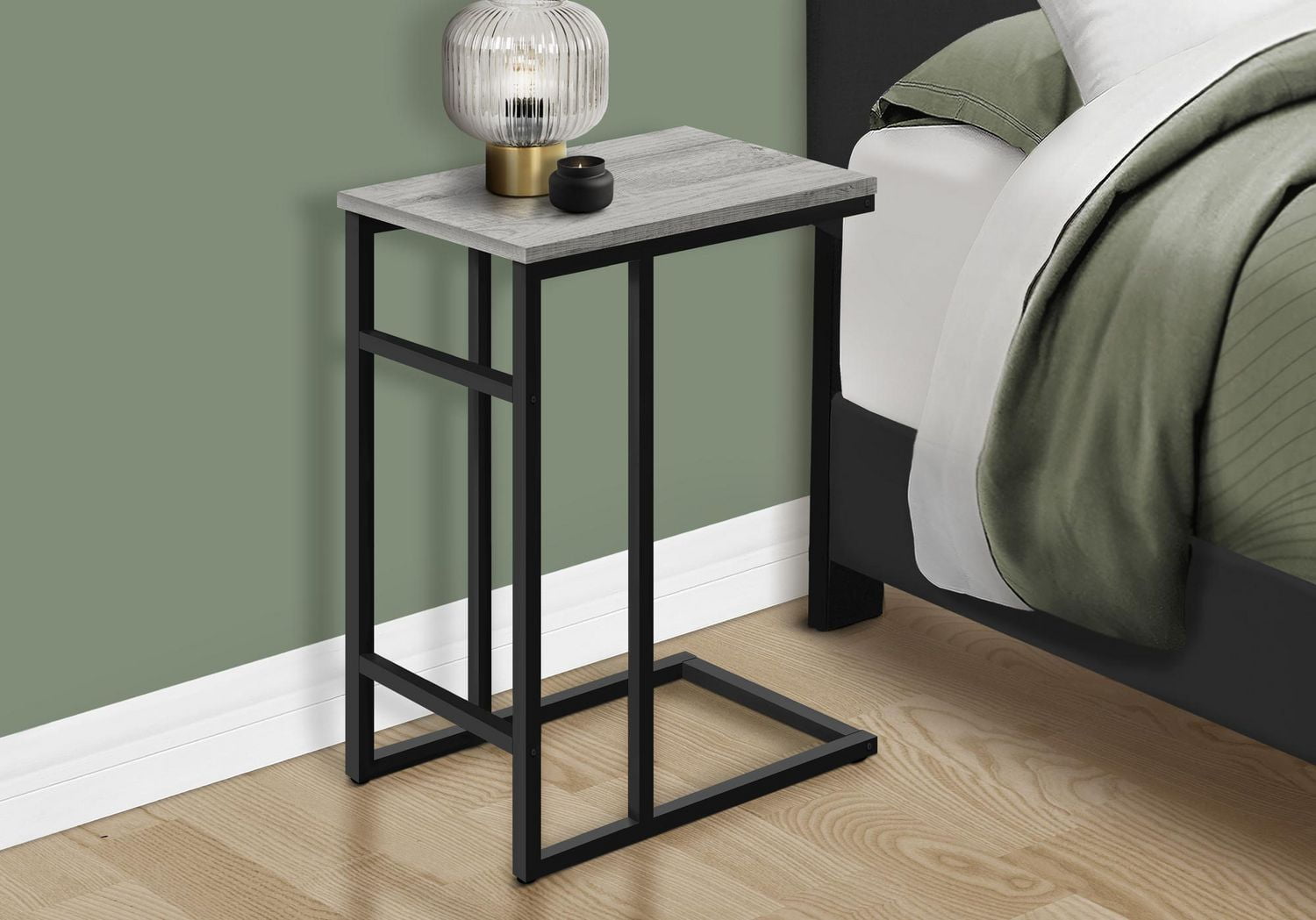 Monarch Specialties Table D'appoint, En Forme De C, Bout, Côté, Collation, Salon, Chambre À Coucher, Métal, Stratifié, Gris, Noir, Contemporain, Moderne