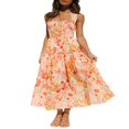 thumbnail image 3 of Robe Maxi Plissée d'Été pour Femme, Col Licou, Sans Manches, Robe Soleil, Dos Croisé, Fluide, Maxi Longue, 3 of 6