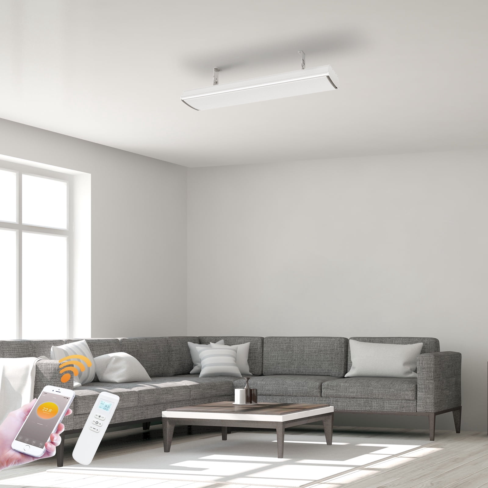 Wexstar Ultra 1500W White Wall/Ceiling Infrared Heater with w/Built-in Thermostat Wi-Fi Smart Phone connection and Remote Control