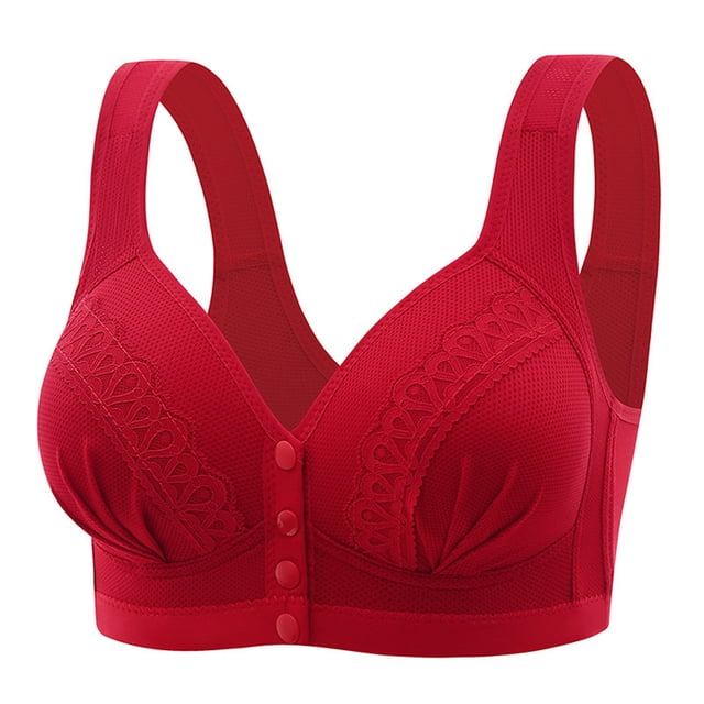 ManxiVoo Front Closure Wireless Bra for Women Full Coverage Comfortable Support Minimizer Bralette Non Padded Everyday Wear XXXL Size Red
