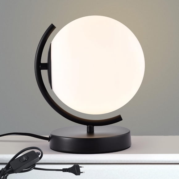 Petite Lampe de Table en Forme de Globe en Verre, Lampe de Chevet à Brancher E12 avec Interrupteur, Base en Fer Noire