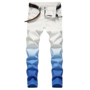 Fengqque Men's Tie Dye Stacked Jeans Stretch Skinny Denim Pants Straight Leg Bootcut Jeans with Pockets Blue 6(M)