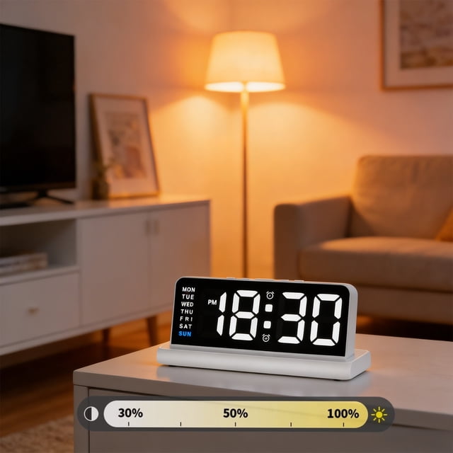 JASKFLY LED Digital Wall Clock Large Display Alarm Clock with Digital Calendar Multifunctional for Living Rooms Bedrooms & Offices White