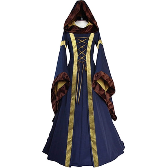 Mrat Plus Size Medieval Dress, Renaissance Princess Costume for Women, Halloween Maxi Dresses for Women S-12 Dark Blue XXL