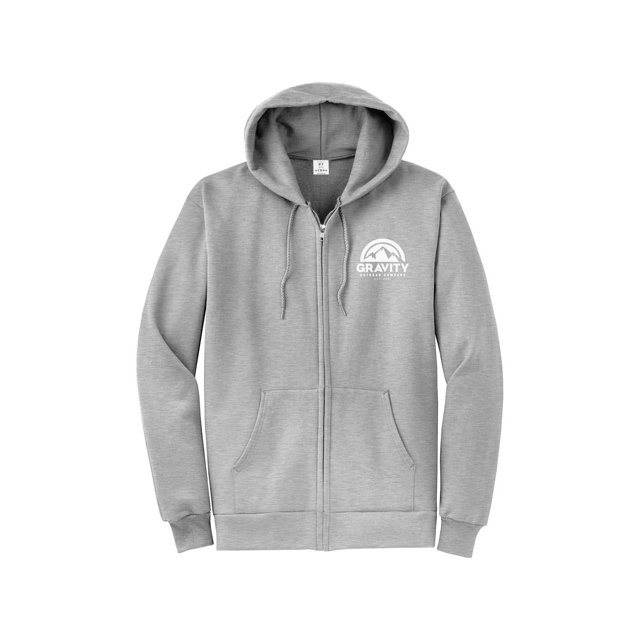 Gravity Outdoor Co. Zip-Up Hoodie - Ash - White Logo - Large