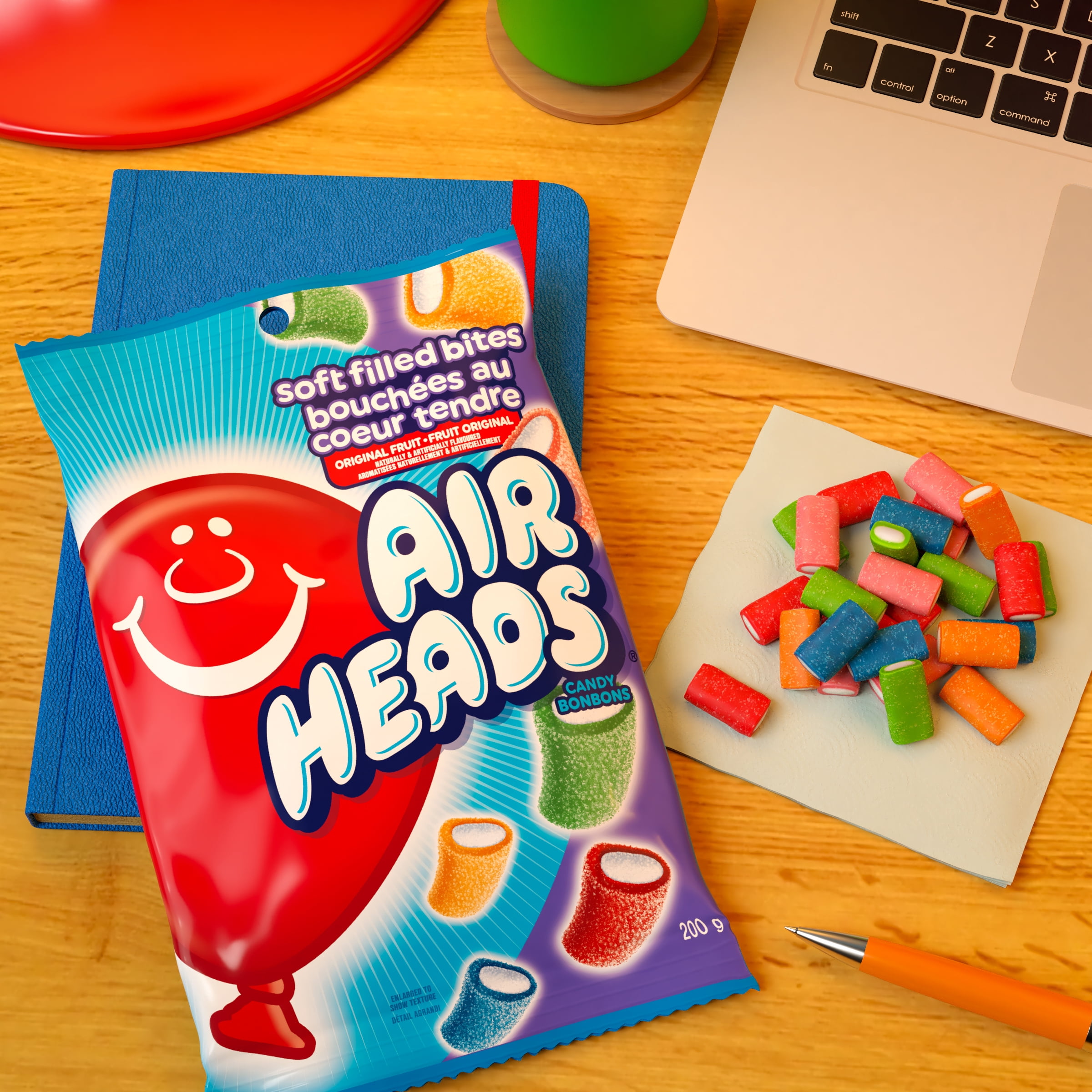 Airheads Bouchées fourrées, Bonbons aux fruits originaux, Sac de 200g