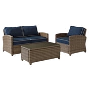 Crosley Furniture Bradenton 3 Piece Fabric Patio Sofa Set in Brown and Navy