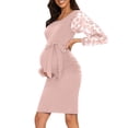 thumbnail image 2 of GreatBaby Robe de Maternité Florale à Col Rond à Manches Longues Design à Couleurs Assemblées Robe de Grossesse Confortable pour Femmes pour le Printemps et l'Automne (Rose, P), 2 of 7