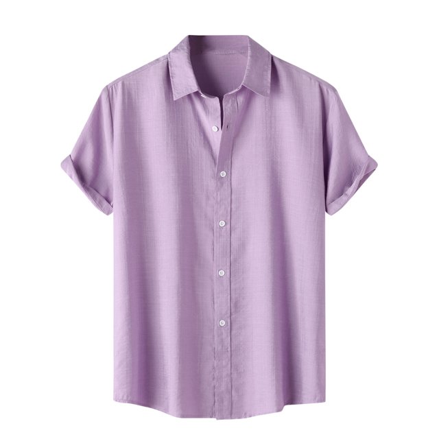 Penkiiy Chemise Décontractée pour Homme Unie à Col Rabattu à Manches Courtes avec Fermeture à Boutons Blouse Hawaïenne m Violet