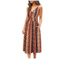 thumbnail image 1 of RKSTN Robes Sexy pour Femmes Col en V Sans Manches Robes Imprimées Ajourées Maxi Robe, 1 of 5