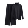 thumbnail image 1 of Timegard Ensemble 2 Pcs pour Femmes, Pull à Col Haut, Manches Longues, Pantalon Large, Couleur Unie, 1 of 5