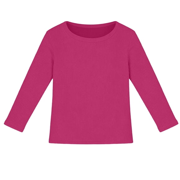 Fgnfyis Girls Long Sleeve Shirts Ribbed Stretch Tee Slim Fit Basic Top Comfortable Kids Shirt Girls Summer Tops Hot Pink 7-8 Years