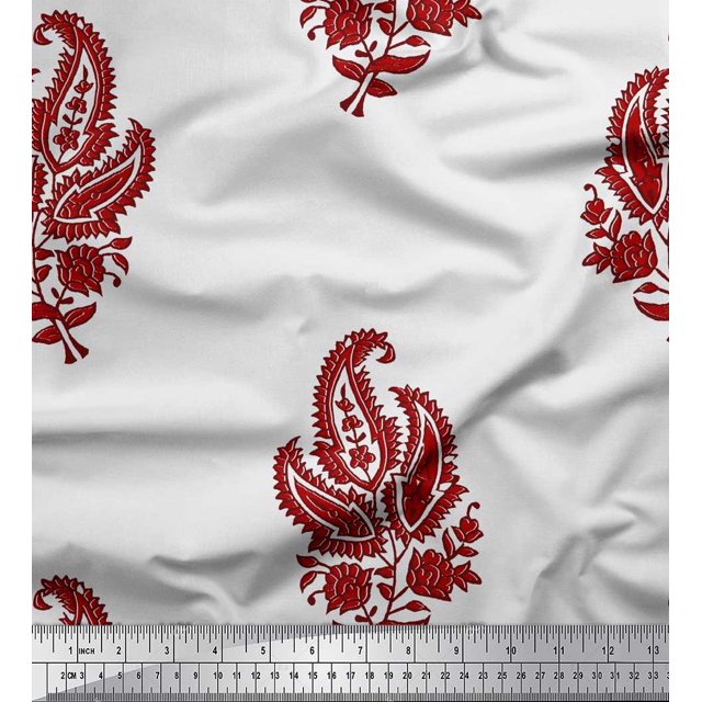 Soimoi Rayon Fabric Floral & Paisley Block Print Fabric by The Yard 56 Inch Wide