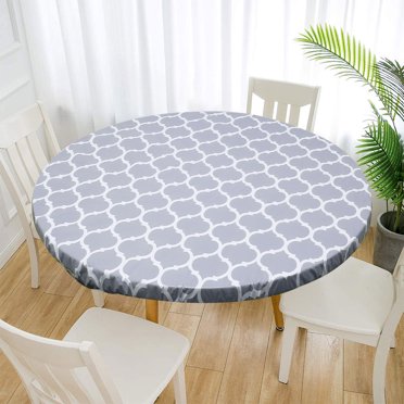 NUAHRHY 2 Pcs Nappe Ajustée en Vinyle à Bord Élastique avec Dos en Flanelle et Bord Élastique Housse de Table Intérieur Extérieur Nappe Ronde Ajustée en Vinyle Huile et Imperméable Protège-Table Essuyable