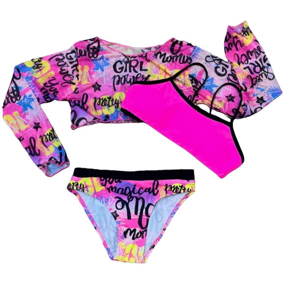 gdxvjhbj Swim Suit for Girls Girl's 3 Piece Bikini Bathing Suit Printed Sport Swimsuits with Shorts Cove Up Sets Teen Girl's Swimwear Size 11-12 (Hot Pink,11-12 Years)