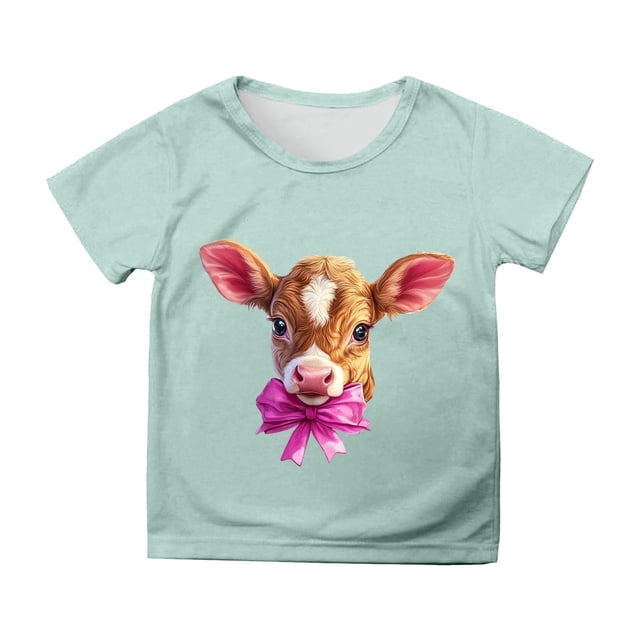 MIASHUI T-Shirt Drôle pour Enfants Lapin Filles Garçons Pâques Manches Courtes Col Rond Tee, Vert Menthe, 12-13 Ans