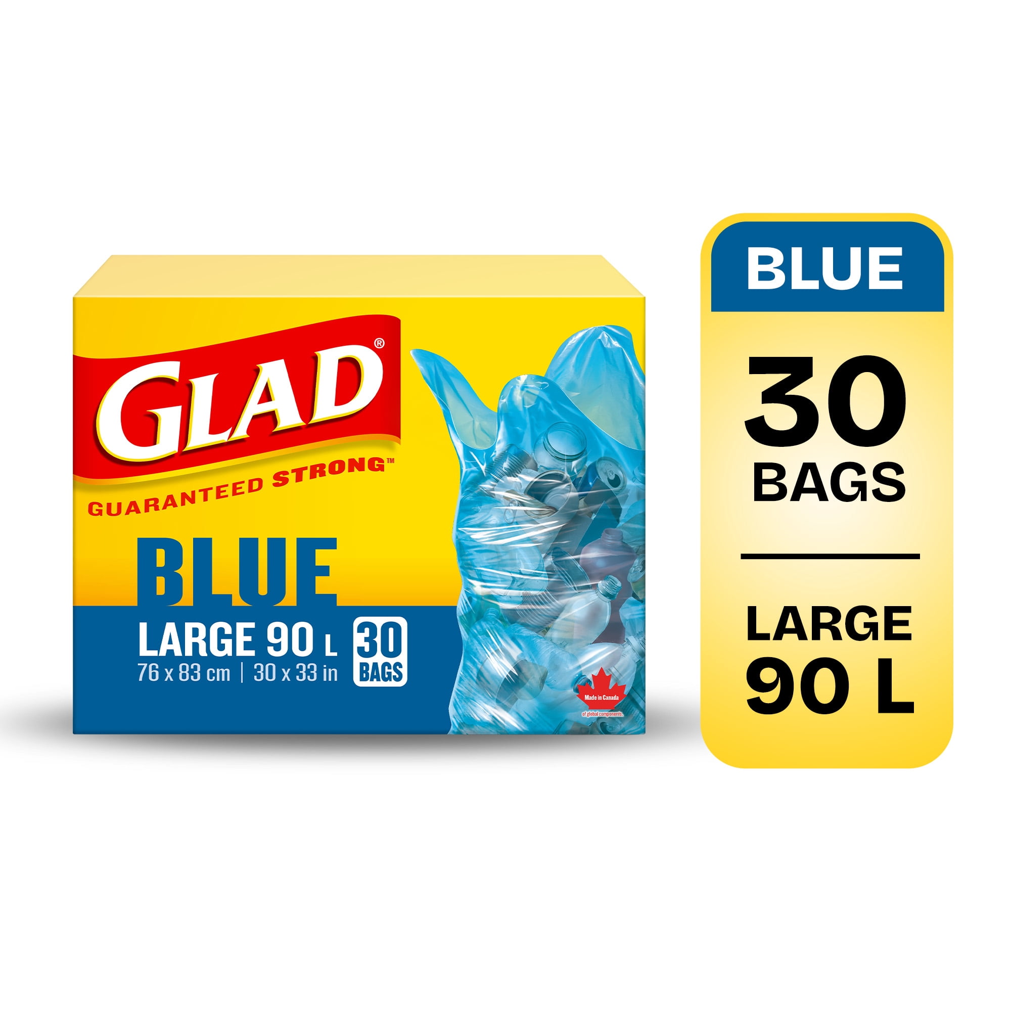 Sacs bleus pour la récupération de Glad, boîte de 30 grands sacs