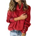 thumbnail image 1 of TIMIFIS Rouge Chandails à Col Roulé pour Femmes à Manches Longues en Tricot Torsadé Chandails Surdimensionnés Automne Manches Longues Tunique à Ourlet Fendu Chandail à Enfiler Hauts en Tricot Automne/hiver, 1 of 5