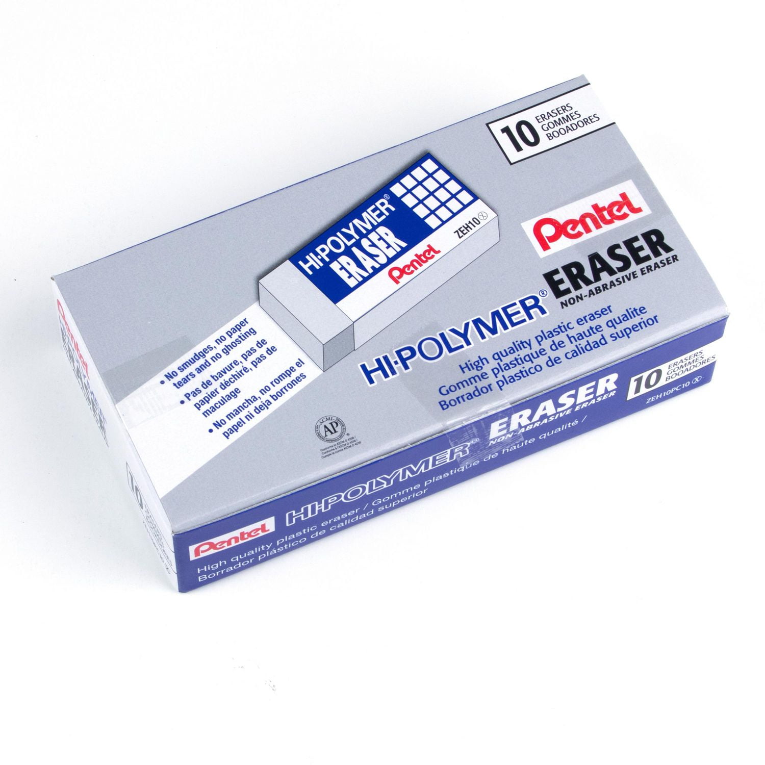 Pentel Hi-Polymer, Grand Blanc Gomme À Effacer, 10PC Paque