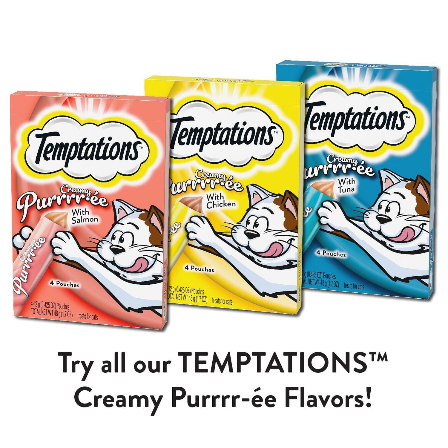 Temptations Purée Crémeuse au Saumon, Gâteries à Lécher pour Chats Adultes, 4 Sachets