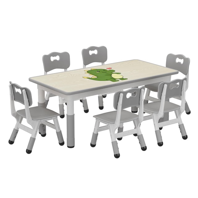 Table pour Enfants à Hauteur Réglable et Ensemble de 6 Chaises – Table d'Activités de Bureau pour Graffiti avec Pattes Antidérapantes pour Tout-Petits de 2 à 10 Ans, Parfait pour la Garderie, la Salle de Classe et la Maison