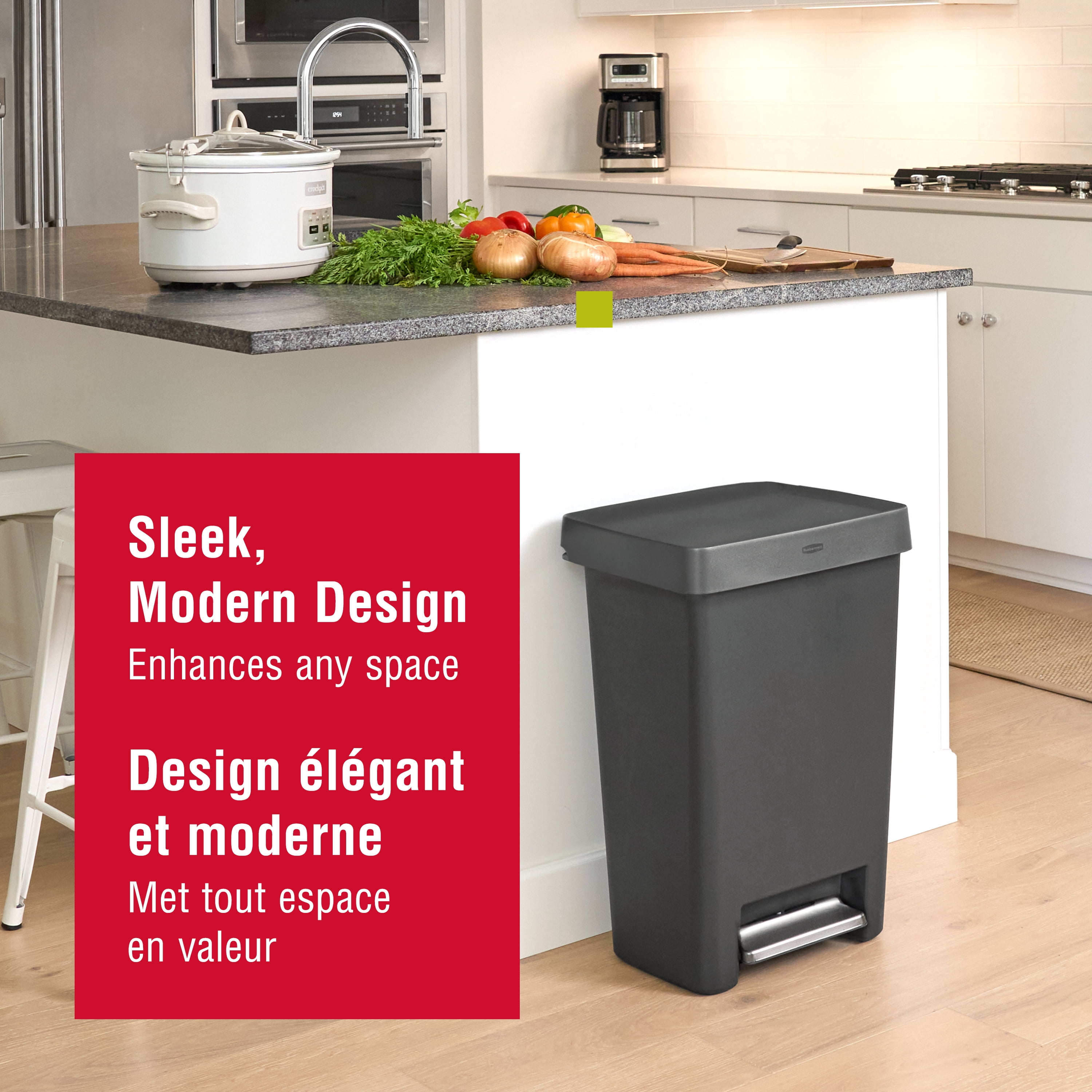 Rubbermaid 13 Gallon Step-On Kitchen Trash Can with Lid, Garbage Can, Charcoal Trash Container