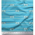 thumbnail image 1 of Soimoi Blue polyester Crepe Fabric Bow & Stripe Printed Fabric 1 Yard 42 Inch Wide, 1 of 5