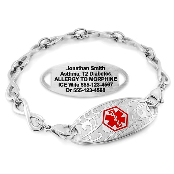 MedicEngraved Stainless Steel Custom Medical Alert Bracelet - 6mm Infinity Link