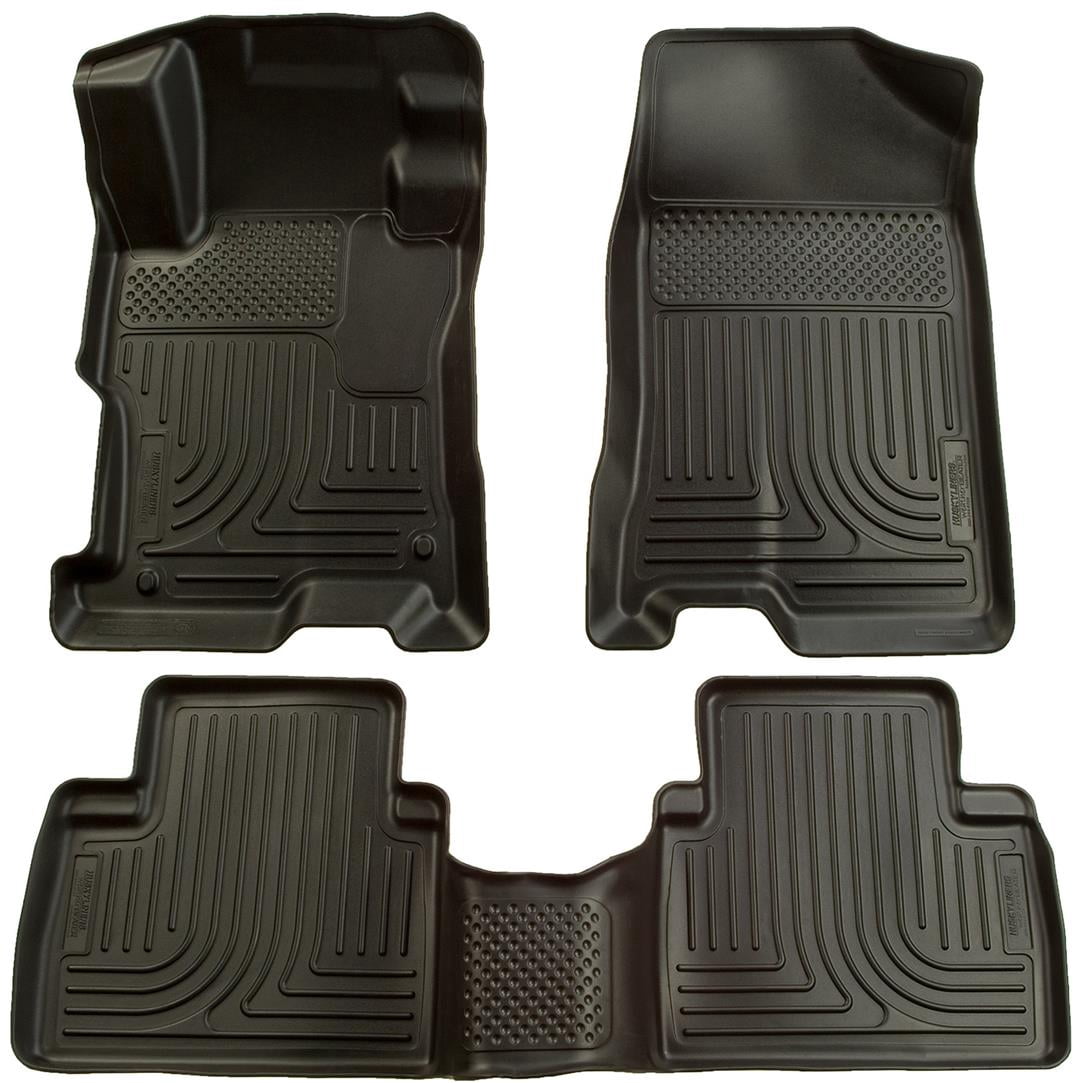 Fits 2012-2015 Honda Civic Husky Liner Floor Liner 98441 WeatherBeater; Molded Fit; Smooth Arcing Ribs/Raised Heel Pad; Black; Rubber; 3 Piece