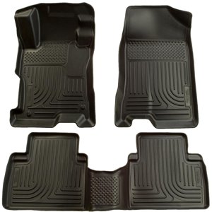 Fits 2012-2015 Honda Civic Husky Liner Floor Liner 98441 WeatherBeater; Molded Fit; Smooth Arcing Ribs/Raised Heel Pad; Black; Rubber; 3 Piece