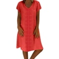 thumbnail image 2 of GZWYHT Robes d'Été, Robes pour Femmes 2025 Style d'Été pour Femmes Col en V Imprimé Coton et Décontracté Grande Taille Robe pour Dames Robes Midi, Robes en Lin, Robe Orange, Commodes en Liquidation 5TG, 2 of 2