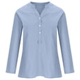 thumbnail image 4 of RKSTN Womens Tops Cotton and Linen V-Neck Long Sleeve Three Buttons Plus Size Tops Loose Fit Solid Color Basic Breathable Summer Tops Blouses, 4 of 5