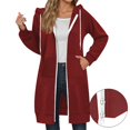 thumbnail image 1 of Chandail à Capuchon & Chandails en Molleton pour Femmes Long Sweat à Capuche à Fermeture Éclair Automne Hiver Veste de Sport Extra Grand Design Uni, 1 of 4