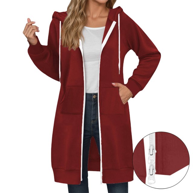 Chandail à Capuchon & Chandails en Molleton pour Femmes Long Sweat à Capuche à Fermeture Éclair Automne Hiver Veste de Sport Extra Grand Design Uni