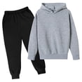 thumbnail image 1 of Tenues pour Filles, Mode Décontractée, Manches Longues Unies, Ensemble à Capuche, Gris 7T, 1 of 2