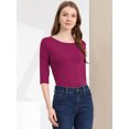 thumbnail image 2 of INSPIRE CHIC Hauts pour Femmes Manches au Coude Encolure Bateau Coupe Ajustée T-Shirt Classique Décontracté m Fuchsia, 2 of 6
