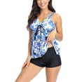 thumbnail image 2 of Penkiiy Tankini pour Femmes à Dos Croisé à Blocs de Couleur Imprimé avec Short Garçon Maillot de Bain S Bleu Pâle, 2 of 7