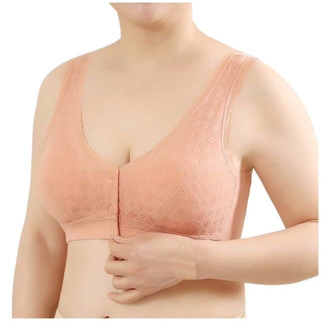 Timegard Wireless Bras for Women Plus Size Front Closure Button Full Support Breathable Comfy Seniors Bra