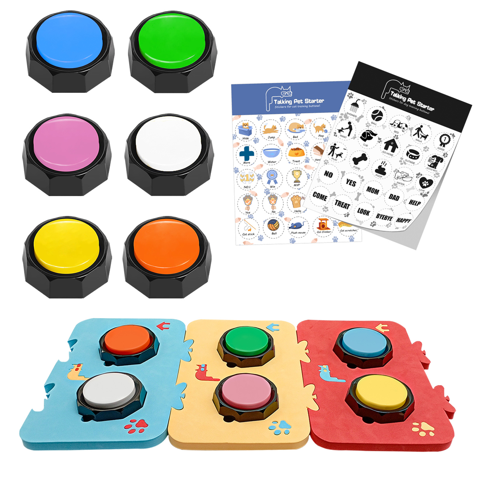 Recordable Button Sound Box Dog Bite  Toy With  Button - 6 Color Buttons With Mat Including 2 Stickers: Dog Sticker + Cat Sticker, Shipped With Battery
